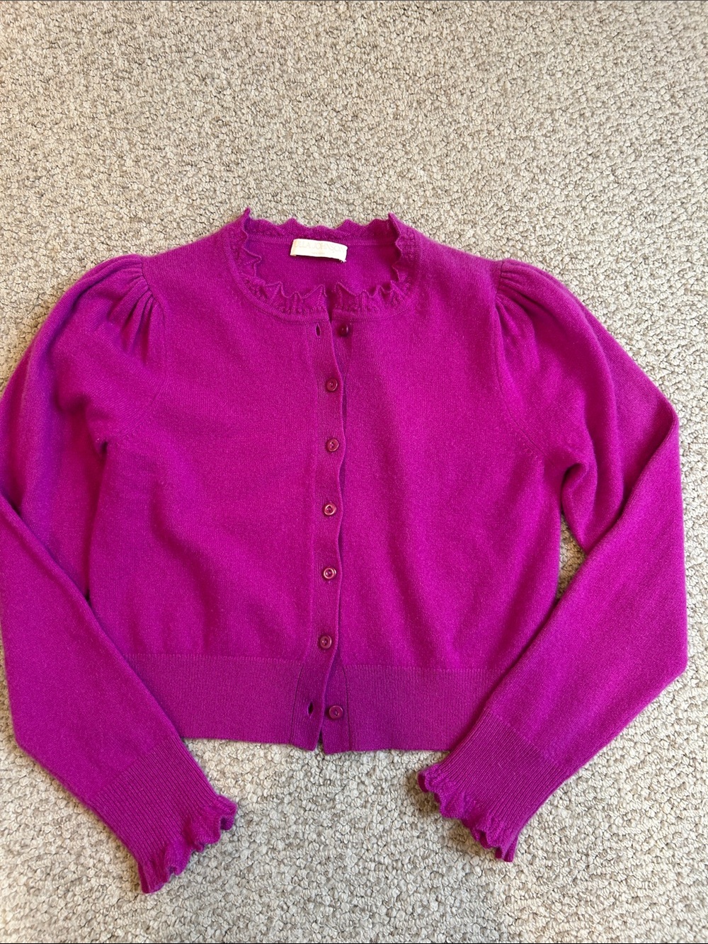 Ulla Johnson Magenta Ruffle-Trim Cashmere Button Cardigan
